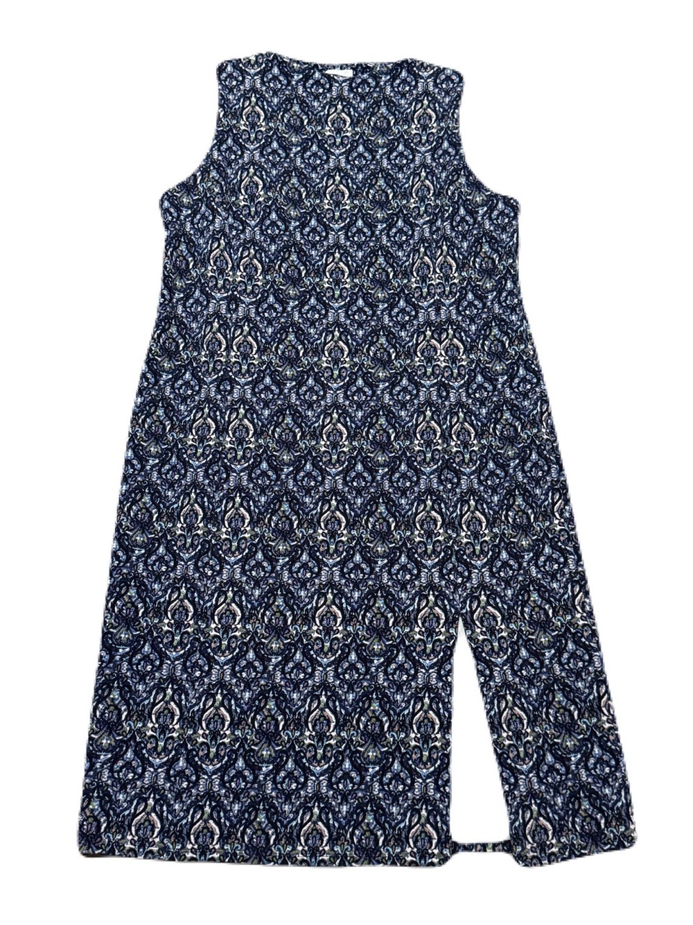 J. Jill Pull On Cotton Blend Blue Printed A-Line Sleeveless Dress Women Petite L